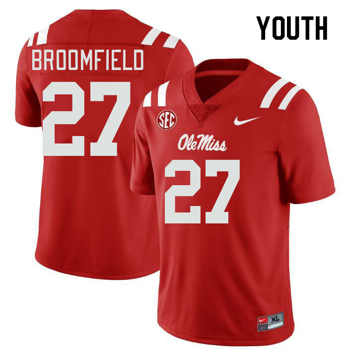 Youth #27 Pat Broomfield Ole Miss Rebels College Football Jerseys Stitched-Red